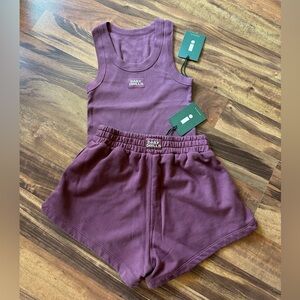 Daily Drills Logo Ribbed Tank and Super Shorts Set in Wine with Monochrome Patch